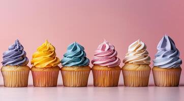 Colorful festive cupcakes lined row smooth colorful simple pink pattern colorful, minimalistic photo