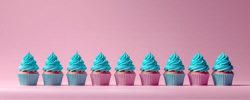 Colorful festive cupcakes lined row smooth colorful simple pink pattern colorful, minimalistic photo
