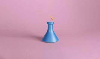 3D Blue Laboratory Flask with Floating Particles on Pink Background photo