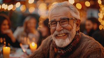 Happy Elderly Man Enjoying A Festive Social Gathering, Smiling With Friends. Grandparents world day photo