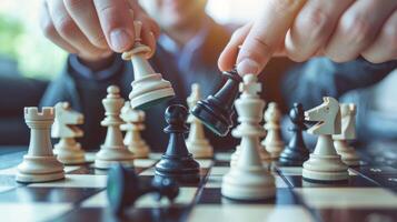 Chess game in progress, focusing on the players hands moving a piece. Chess tournament, competition photo