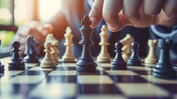 Chess game in progress, focusing on the players hands moving a piece. Chess tournament, competition photo