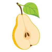 Sliced juicy yellow pear cartoon illustration. Modern flat style half pear, fruits, healthy eating. Isolated on transparent background illustration vector