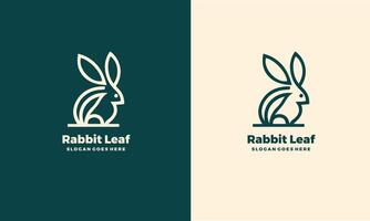 rabbit and leaf logo design with line style icon illustration Pro vector