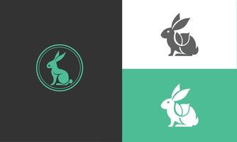 rabbit and leaf combination logo design with line style icon illustration Free vector