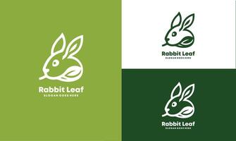 rabbit and leaf combination logo design with line style icon illustration Pro vector