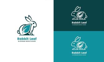 rabbit and leaf combination logo design with line style icon illustration Pro vector