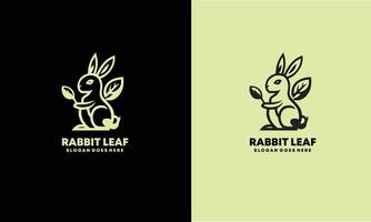 rabbit and leaf combination logo design with line style icon illustration Pro vector