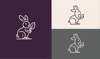 rabbit and leaf combination logo design with line style icon illustration Pro vector