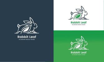 rabbit and leaf combination logo design with line style icon illustration Pro vector