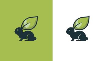 rabbit and leaf combination logo design with line style icon illustration Pro vector