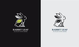 rabbit and leaf combination logo design with line style icon illustration Free vector