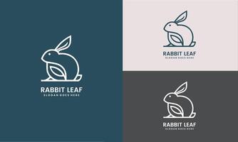rabbit and leaf combination logo design with line style icon illustration Pro vector