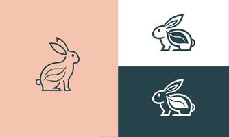 rabbit and leaf combination logo design with line style icon illustration Free vector
