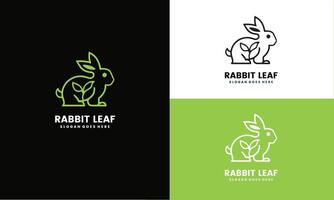 rabbit and leaf combination logo design with line style icon illustration Pro vector