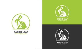 rabbit and leaf combination logo design with line style icon illustration Pro vector
