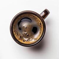 Photo top view of a cup of coffee isolated on white