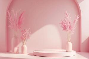 Minimal abstract pink background with podium photo