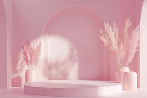 Minimal abstract pink background with podium photo