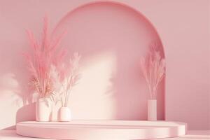 Minimal abstract pink background with podium photo
