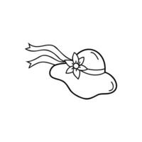 icon of summer hat with flower in doodle style. vector