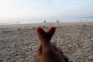 a person is making a heart shape with their hand photo