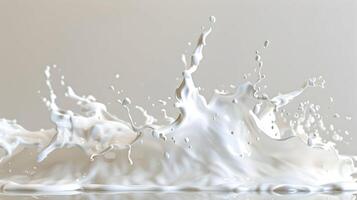 A splash of milk captured in mid-air, creating dynamic shapes against a clean white background, with the splash frozen in time photo