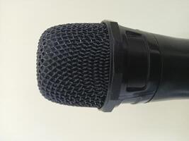 a close up of a microphone with a black cover photo