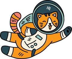 A cat is wearing a space suit and is floating in space vector