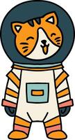 A black and white drawing of a cat in a spacesuit vector