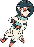 A cartoon dog is wearing a space suit and is floating in space vector
