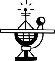 A black and white drawing of a satellite with a light on top vector