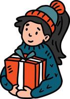 A girl is holding a box and smiling vector