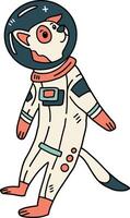 A cartoon dog is wearing a space suit and is floating in space vector