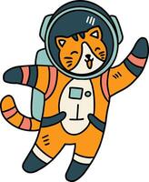 A cat is wearing a space suit and is floating in space vector