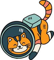 A cat is wearing a space suit and is floating in space vector