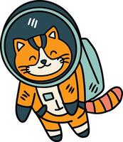 A cat is wearing a space suit and is floating in space vector