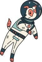A cartoon dog is wearing a space suit and is floating in space vector