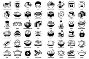 A collection of food items in a black and white image vector