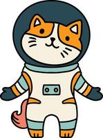 A black and white drawing of a cat in a spacesuit vector
