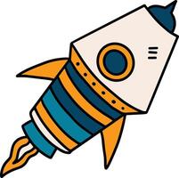 A rocket is flying through space with a black and white color scheme vector