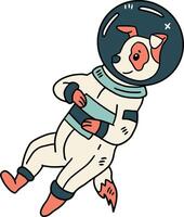 A cartoon dog is wearing a space suit and is floating in space vector