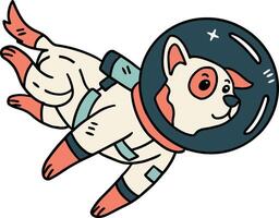 A cartoon dog is wearing a space suit and is floating in space vector