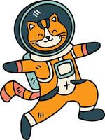 A cat is wearing a space suit and is floating in space vector