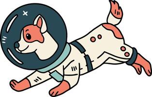 A cartoon dog is wearing a space suit and is floating in space vector