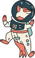 A cartoon dog is wearing a space suit and is floating in space vector