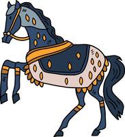 A horse is standing with its legs spread wide and its head down vector