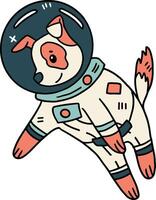 A cartoon dog is wearing a space suit and is floating in space vector