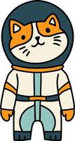 A black and white drawing of a cat in a spacesuit vector