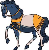 A horse is standing with its legs spread wide and its head down vector